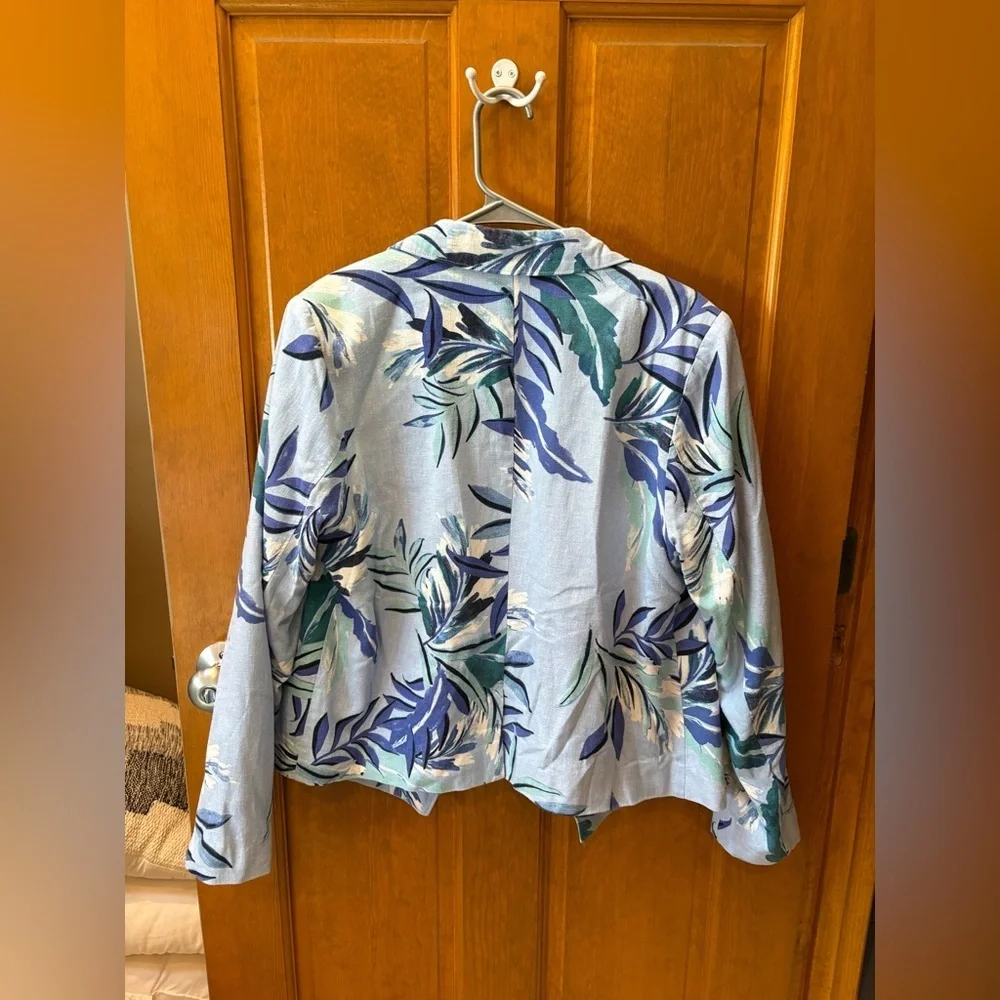 G By Giuliana Black Label Tropical Floral Blue Blazer Jacket Size Large
